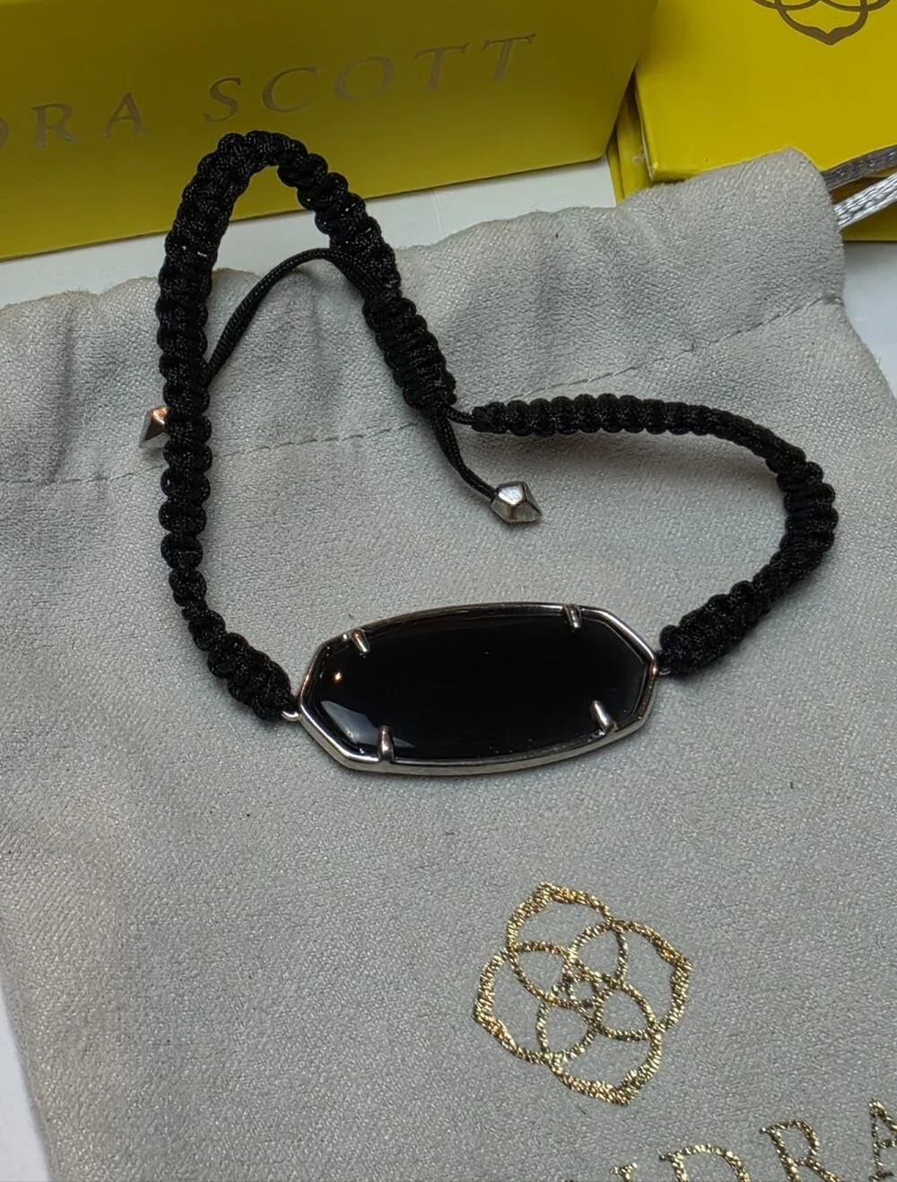 Kendra Scott Black Elle Adjustable Macrame Friendship Bracelet New